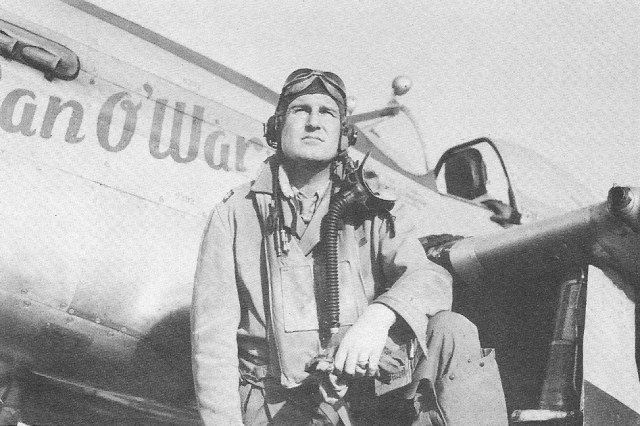 Lt. Col. Claiborne Kinnard with his P-51D Mustang 'Man O' War'..jpeg