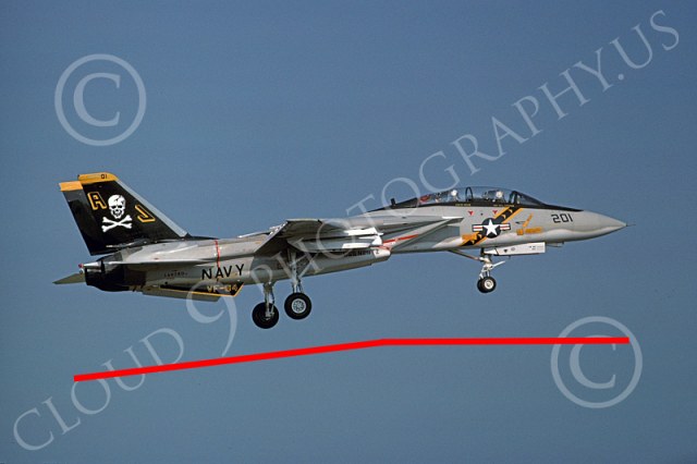 F-14USN 00876 A landing Grumman F-14 Tomcat USN 160380 VF-84 JOLLY ROGERS USS Nimitz 5-1977, by Michael Grove, Sr.jpg