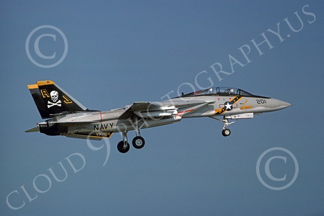 F-14USN 00876 A landing Grumman F-14 Tomcat USN 160380 VF-84 JOLLY ROGERS USS Nimitz 5-1977, by Michael Grove, Sr.jpg