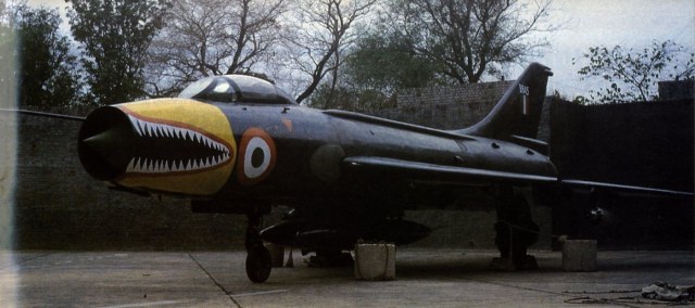 Su-7BM of WC A C Ajax Sanhu, OC No 32 Sqn The Thunderbirds, used for simulated combat with a MiG-21 in February during Golden Jubilee celebrations .jpg