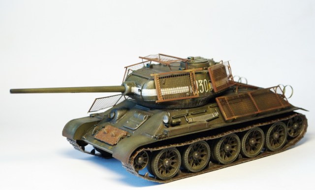 T-34/85 with bedspring armor