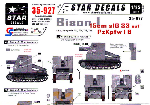 Декаль для 15 cm sIG 33 auf PzKpfw I B (Bison I)