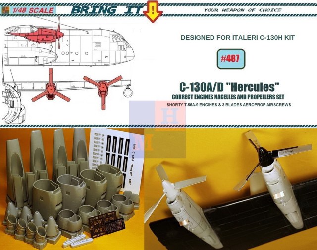 1/48. двигатели Т-56А-9, серия конверсионных наборов для С-130Е/Н Италери