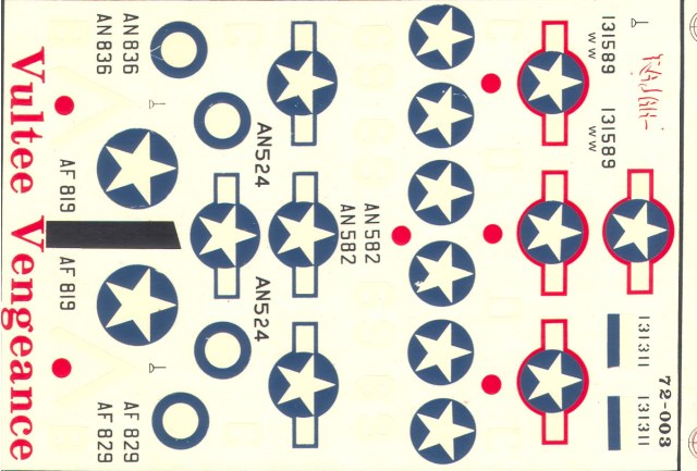 декаль Vultee A-31 Vengeance    Travers 1/72