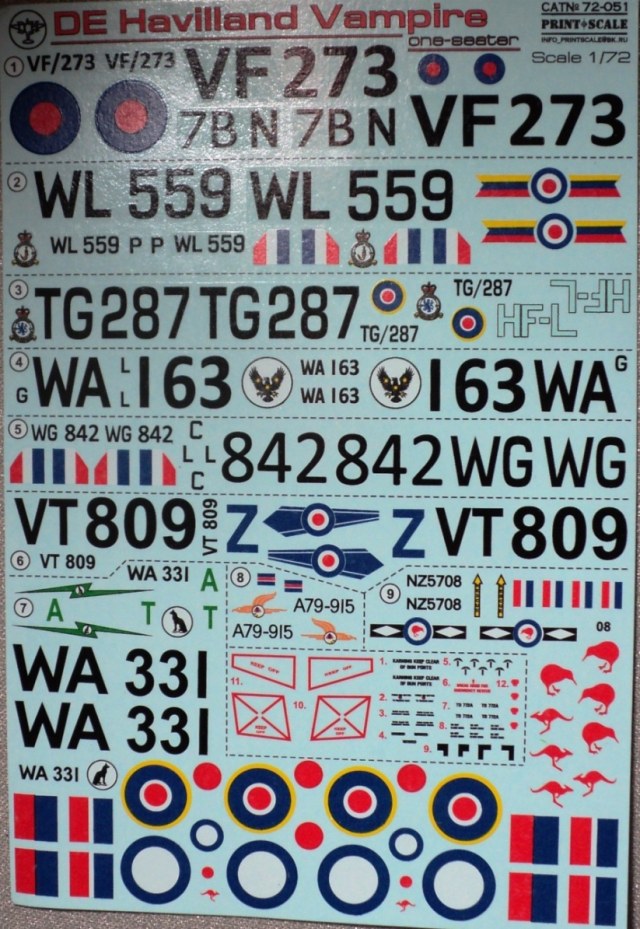 Декаль на De Havilland Vampire (one seater)