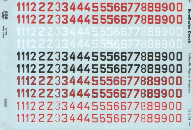 Декаль 1/72 Luftwaffe Numbers 9 mm