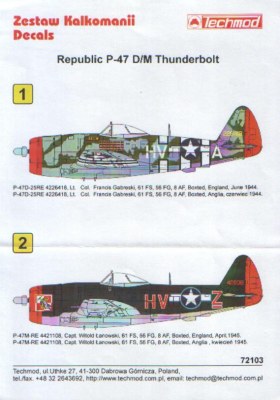 Декаль 1/72 Techmod P-47D/M Gabreski/Lanowski