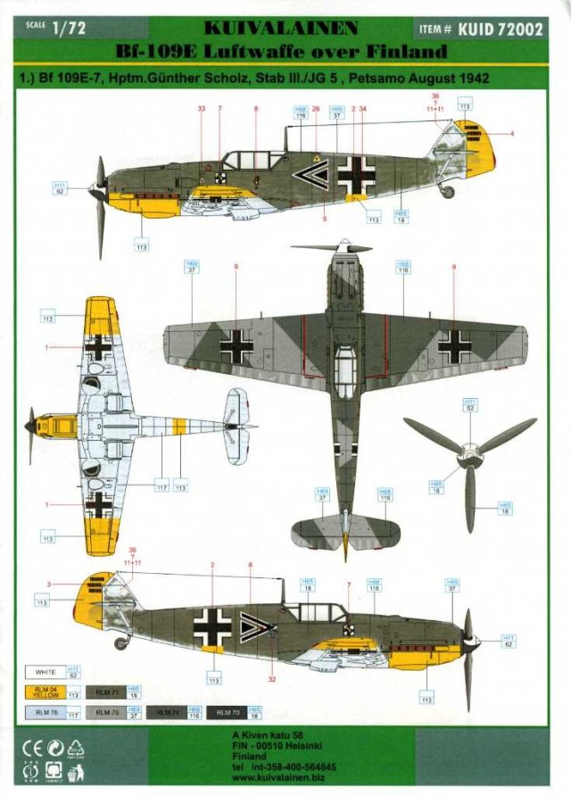 Bf 109E "Luftwaffe over Finland" декаль 1:72