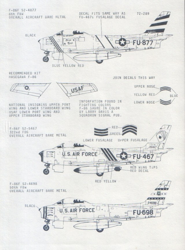 Декаль 1/72 F-86F Sabre