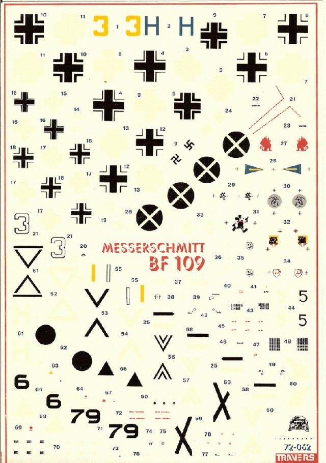декаль Messershmitt Bf 109D,E   Travers 1/72