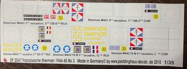 Декаль на танки шерман "Сражающейся Франции"