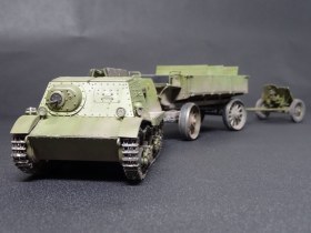 Т-20 «Комсомолец» с армейской тракторной повозкой П-13 и 45-мм противотанковой пушкой 53-К