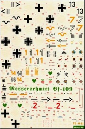 декаль Messershmitt Bf 109F,G   Travers 1/72