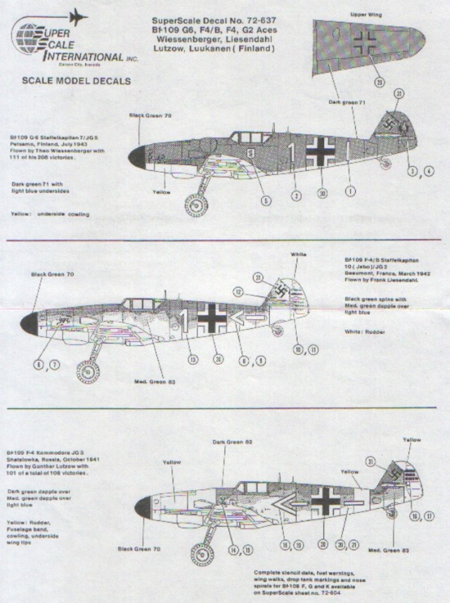 Декаль 1/72 Bf-109F/G Aces