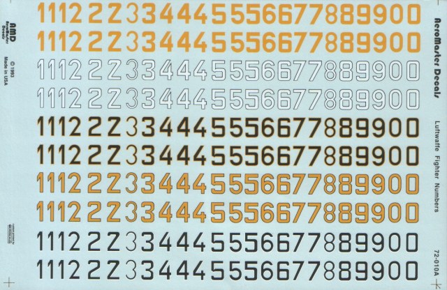 Декаль 1/72 Luftwaffe Numbers 9 mm