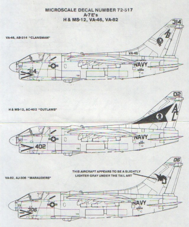 Декаль 1/72 A-7Е Corsair II low visibility