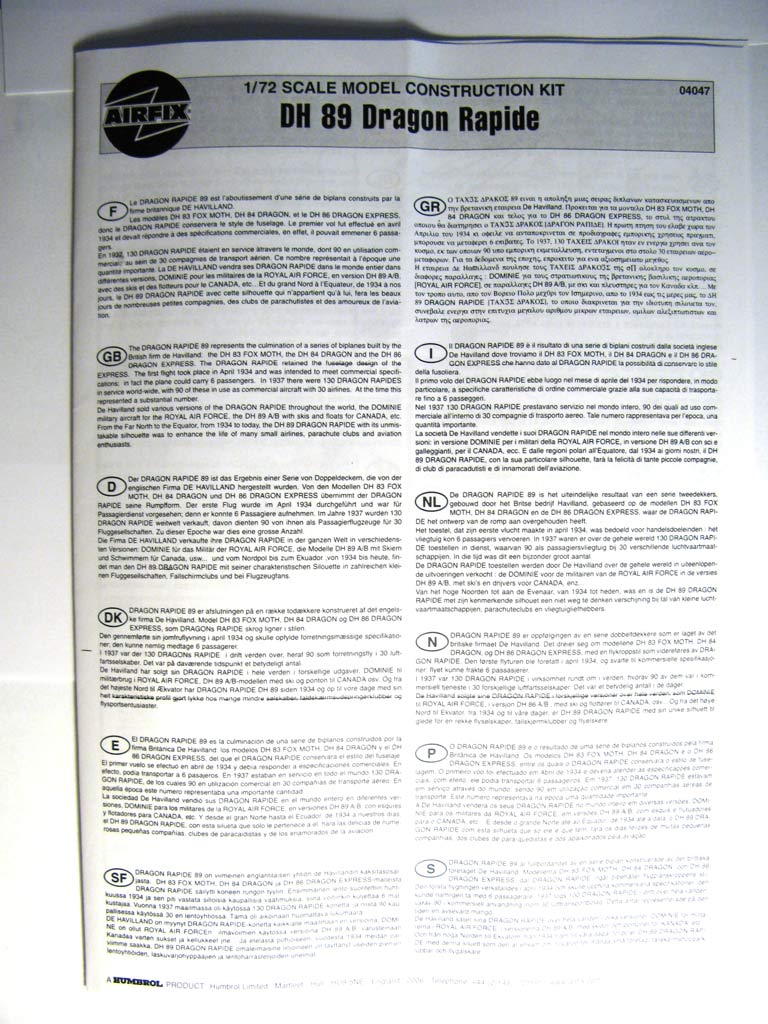 De Haviland   DH-89 "Dragon Rapide"    Airfix  1/72