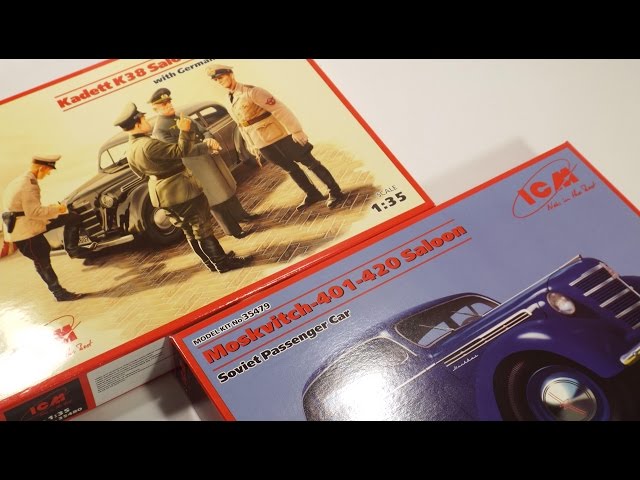 Сравнение сборных моделей Opel Kadett K38 и Москвич 401-420 от ICM, масштаб 1/35