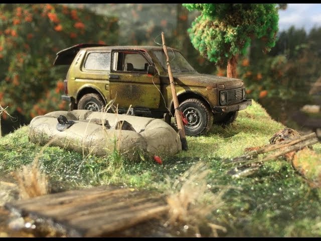 Диорама "Забыл червей" Нива 2121 1/32 | Diorama Niva 1/32