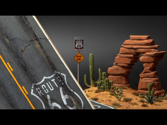 Diorama U.S. Route 66/Creating a Desert/Imitation of asphalt.