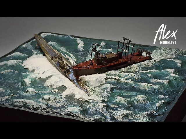 ДИОРАМА "ТАРАН" С ПОДЛОДКОЙ И БАРКАСОМ | DIORAMA RAM WITH U-BOAT AND A FISHING BOAT 1/350
