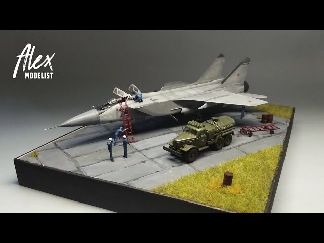 Диорама МИГ-31 на аэродроме с пилотами и техниками. 1/72